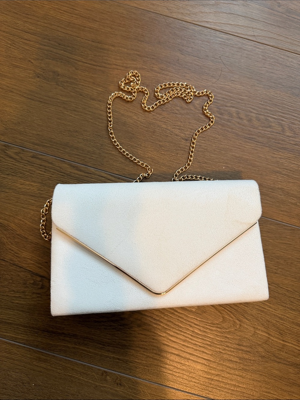 Classic White Envelope Crossbody with Gold Chain